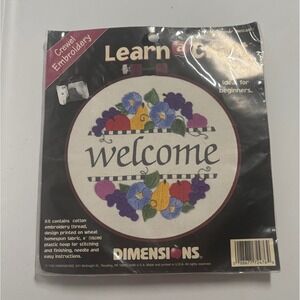 Dimensions Learn A Craft‎ Crewel Embroidery Welcome Sign Kit 6 Inch Hoop New